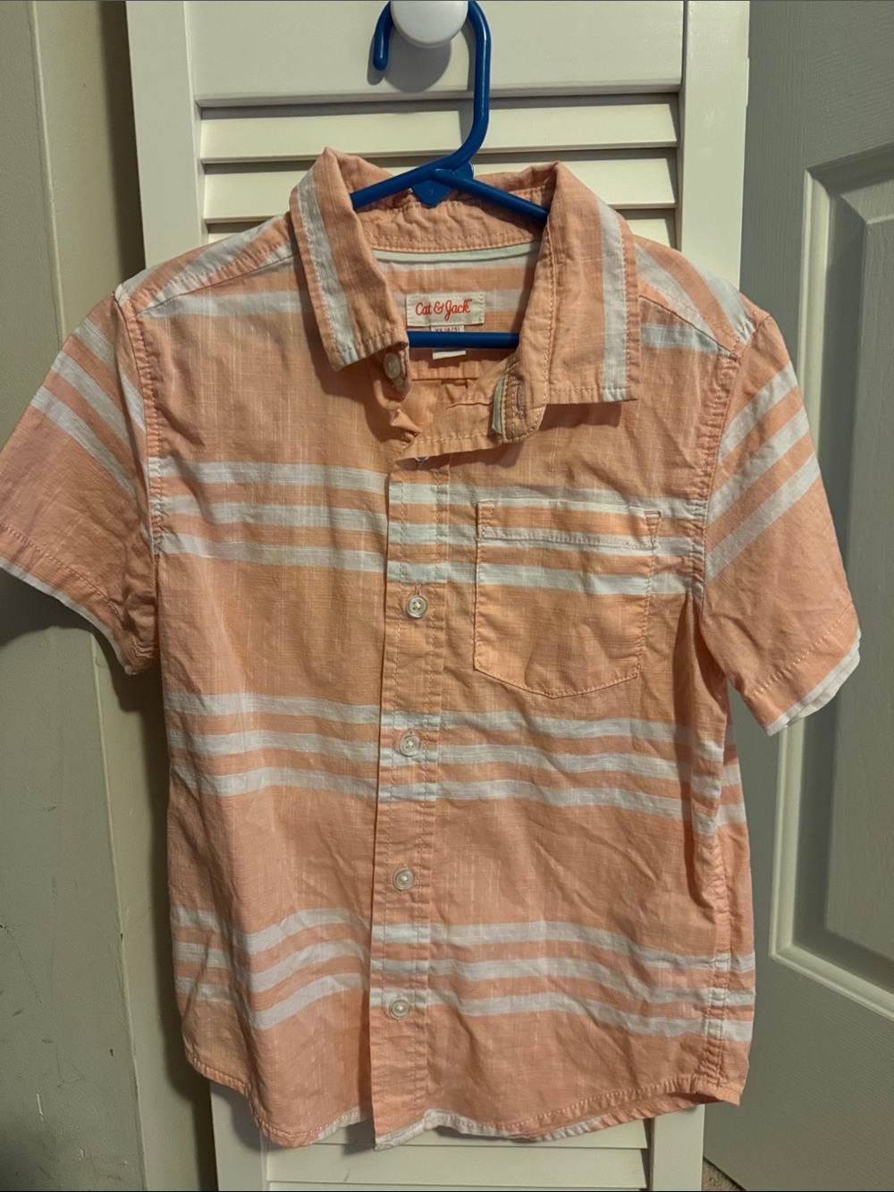Cat & Jack Peach and White Striped Short-Sleeve Button-Down Shirt